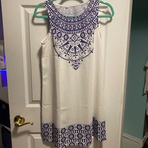 blue and white dress